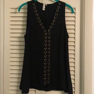 Black Sleeveless Shirt with Gold Stud Detailing